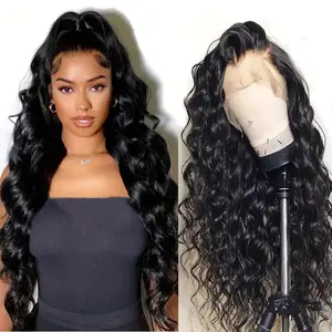 13x4 Front Lace Front Wig Women Middle Parted Long Wavy Curly Hair Natural Full Head Synthetic Hair Wig