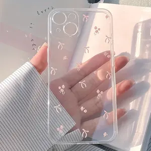 Pink Bowknot Personalized Pattern Full Coverage Transparent TPU Phone Case, for iPhone 17 Air/16 Plus/15 Pro Max/14 Pro/13/12/11 and Other Mobile Phone Cases/Suitable for Women/Men/Girls and Boys as Gifts/Ideal Thought/TMTSY21