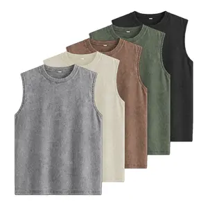 Men’s 5-Pack Vintage Washed Sleeveless Tank Tops, Casual Crew Neck Sports T-Shirts, Suitable for Gym, Workouts, Fitness, and Streetwear