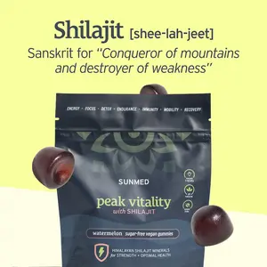 Sunmed Shilajit Gummies - Himalayan Mineral Energy & Performance Booster - Natural Watermelon Flavor - 1000mg Wild-Harvested Shilajit - Essential Minerals Supplement