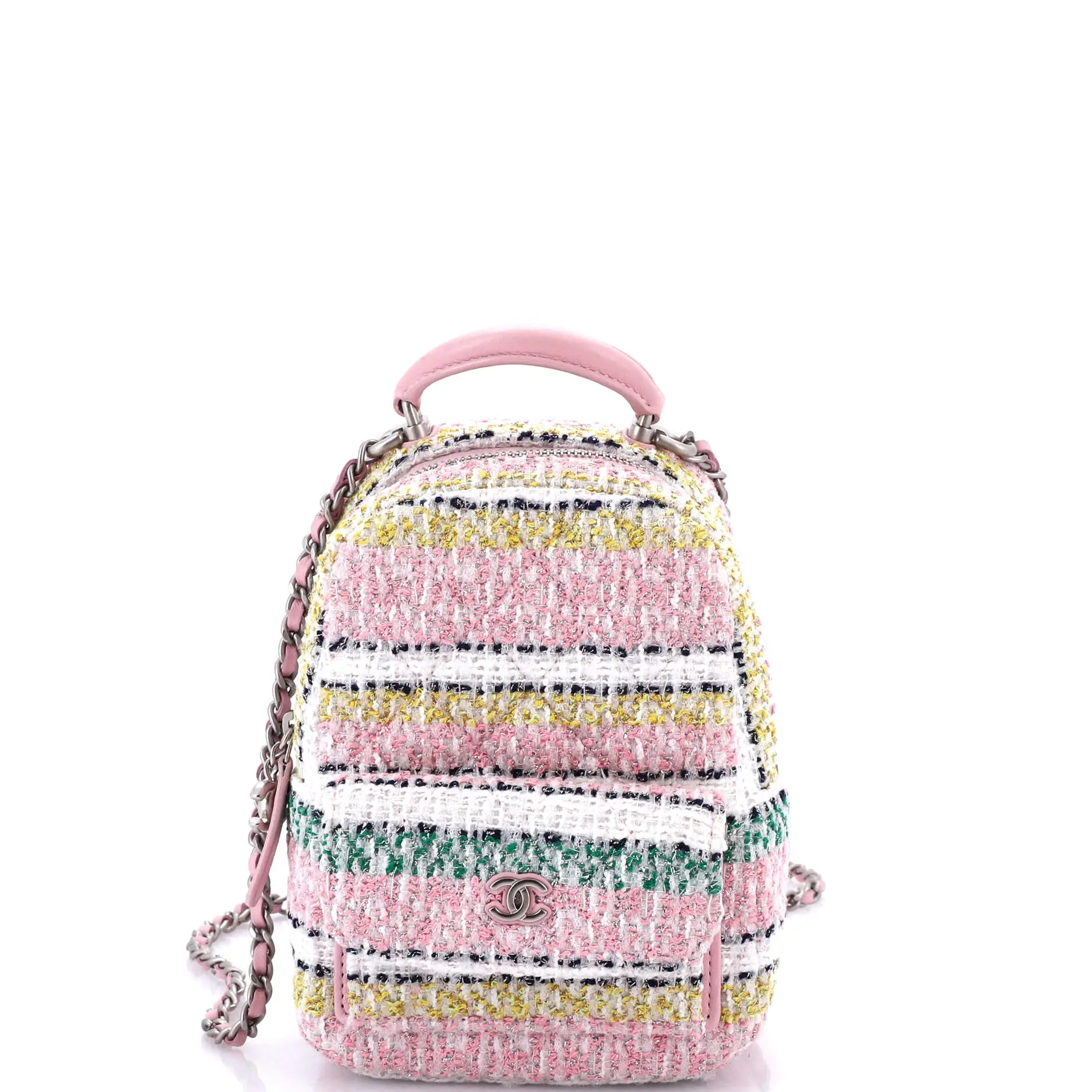 Pre-owned CHANEL Tweed Backpacks Classic CC Chain Pocket Backpack Quilted Mini by Rebag