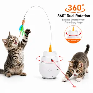 Interactive Cat Toy with Laser & Feather, 360° Dual Rotation Automatic Cat Toy, USB Rechargeable Smart Exercise Toy for Indoor Cats & Kittens, Self Play Pet Toy, Enrichment Toy stimulating  cat  toys suction cup essential track ball perfect birthday gift