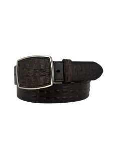 Men's Full Fine Leather PRINTED Ovaled Square Buckle Leather Western Belt