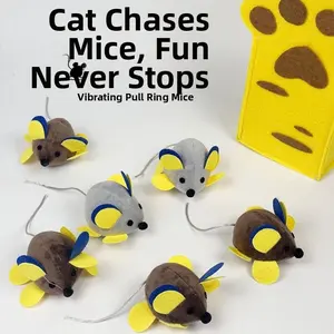 Interactive Pull String Vibrating Plush Mouse Cat Toy, Self Play Entertainment Pet Companion, Soft Durable Indoor Cat Chew & Play Toy