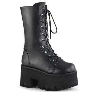 Demonia Ashes-105 Black Vegan Leather Knee-high Boots