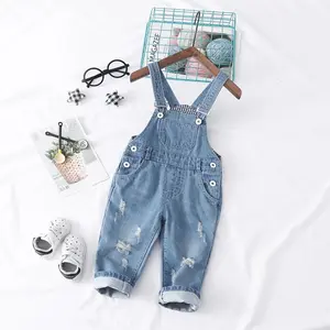 Boy Girl Jean Overalls, 12M-5T Ripped Denim Cute Workwear