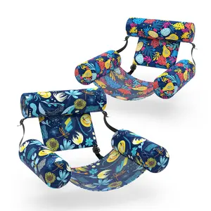 Pool Floats Adult, 2 Packs Fabric Inflatable Hammock Pool Lounge Chairs, Blow up Pool Floats for Adults, Hawaii Flower Pattern Floats for Pool Floating, Party Summer Water Beach Lake Fun Swimming Floater garden tub