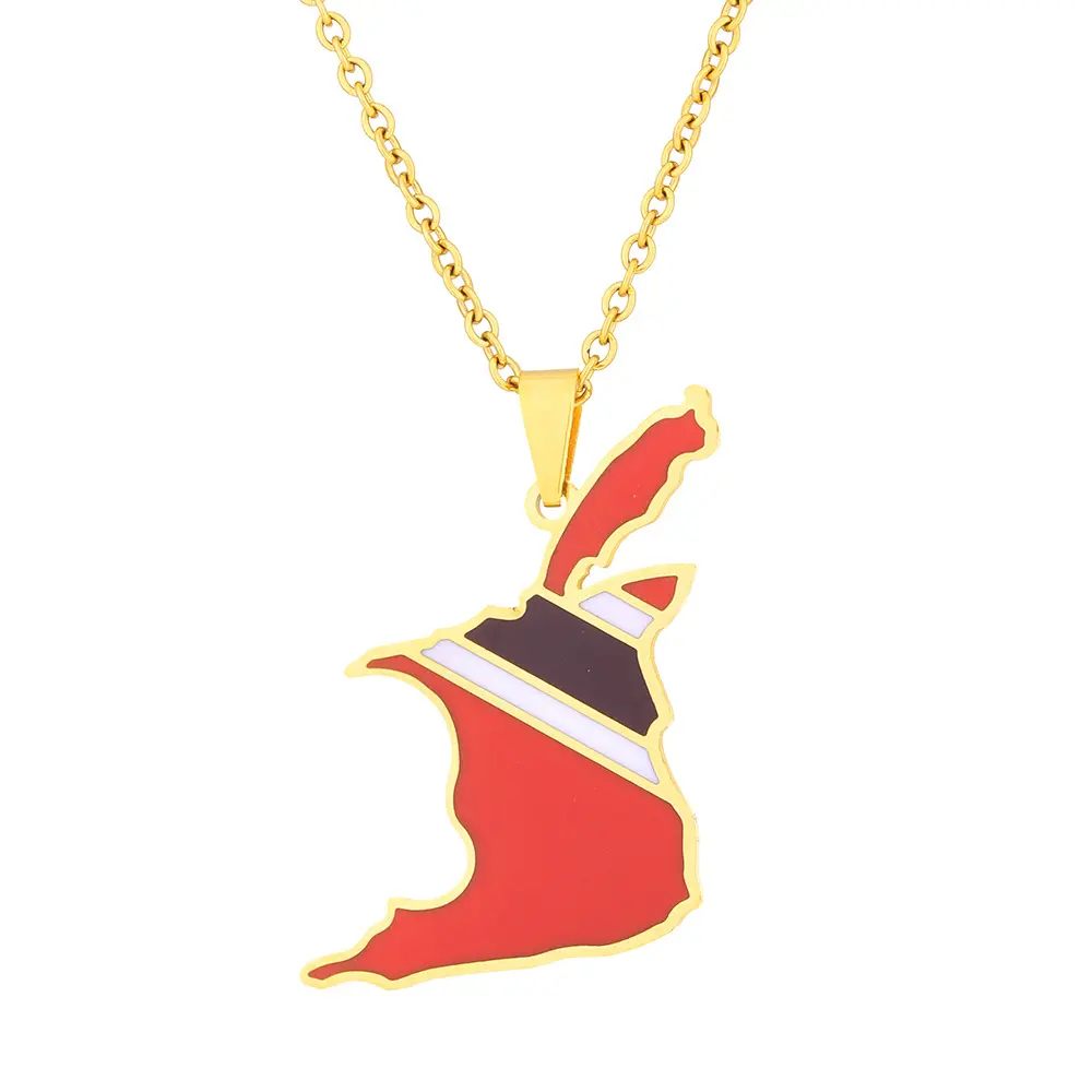 Unisex Trinidad and Tobago Map Shape Stainless Steel Chain Necklace, Casual Style Adults' Jewelry Accessory, Female