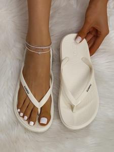 women's summer fashionable solid flip flops, flipflop, flat sandals, strappy sandals, white slippers for women, casual comfortable lightweight home slippers for girlfriend, summer walking shoes for beach, classic sandals, toe sandals, footwear