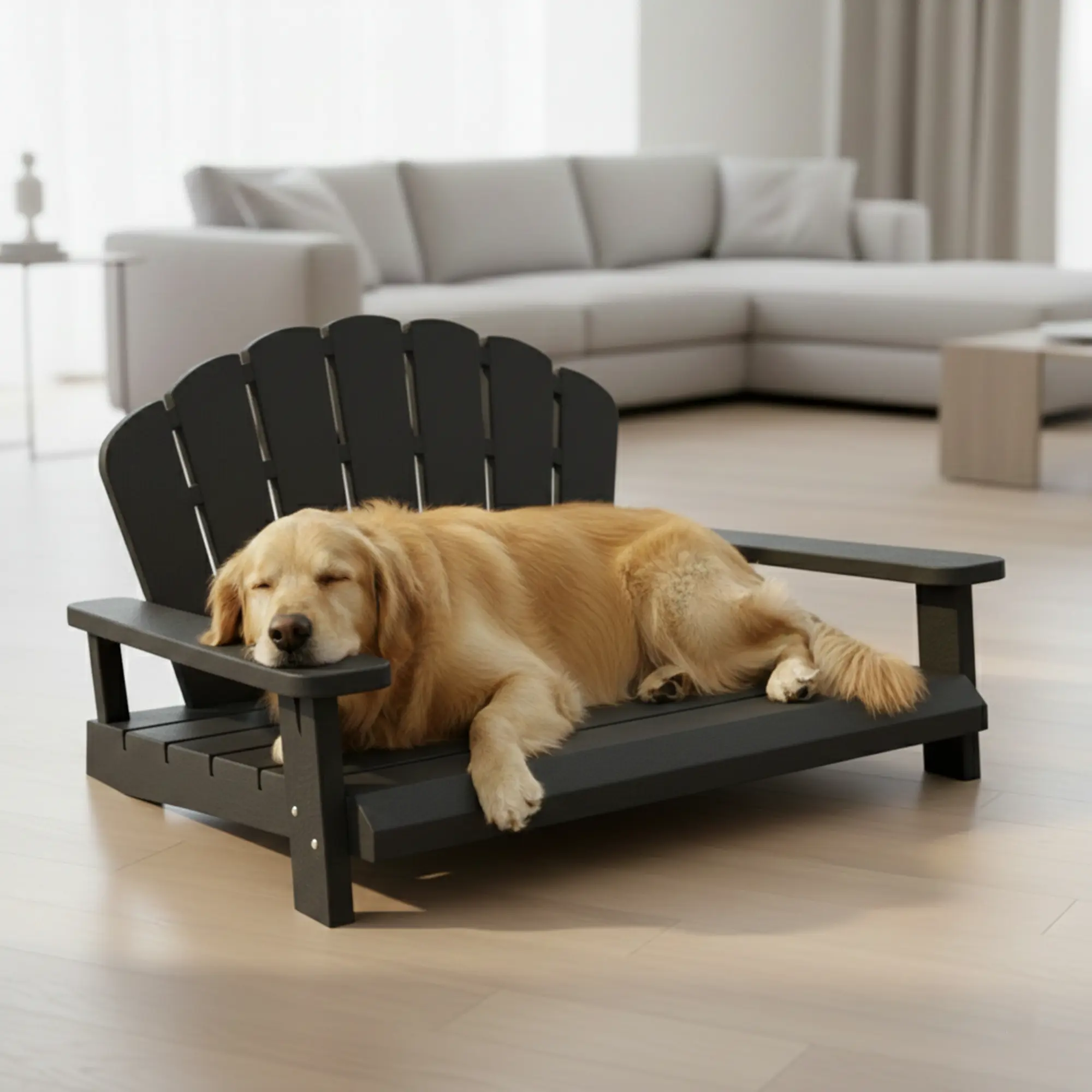 Weatherproof Adirondack Style Dog Bed Chair, Durable  Outdoor Pet Lounge Sofa with Elevated Design, Comfortable Dog Furniture for Medium to Large Dogs, Indoor Backyard Patio Garden Use