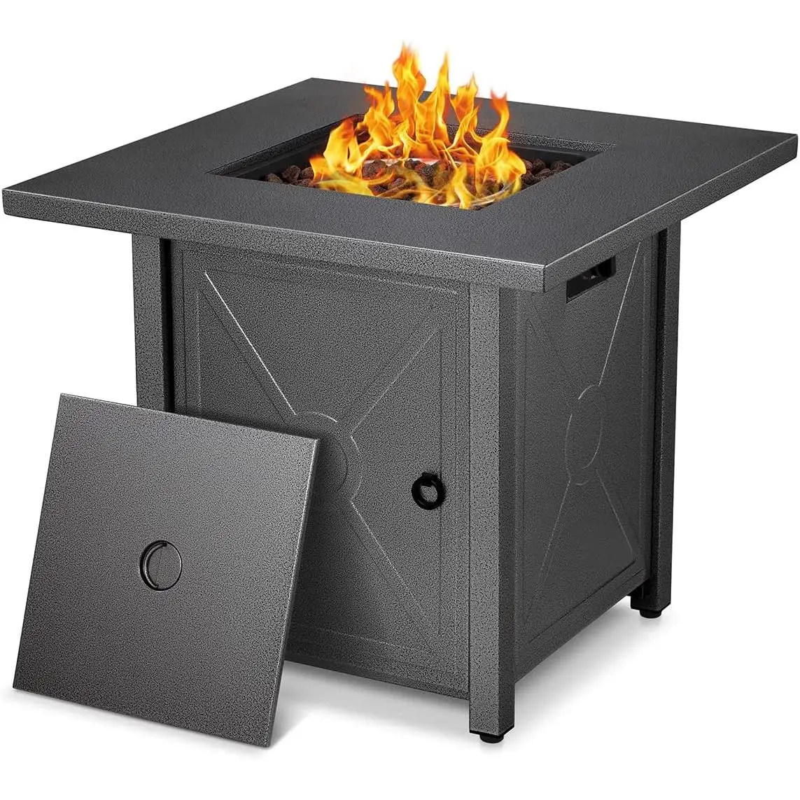 R.W.FLAME Propane Fire Pit , 28"/ 43" Outdoor Gas Fire Tables, Auto-Ignition Fire Tables with Lid, Rain Cover and 3 Pounds Lava Stones for Outside Gar