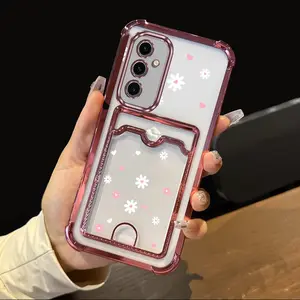 S25 FE Fashion Series Card Holder Slot Phone Case For Compatible With Samsung Galaxy S25 FE Transparent Plating Cover and Durable Falling Love Hearts and Flowers Protector