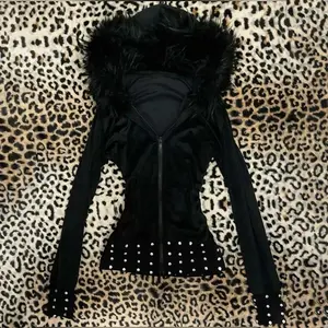 Harajuku Gothic Women's Hoodie Sexy Slim Chic Suede Fur Collar Letter Print Cardigan Sweatshirt Aesthetic Female Streetwear