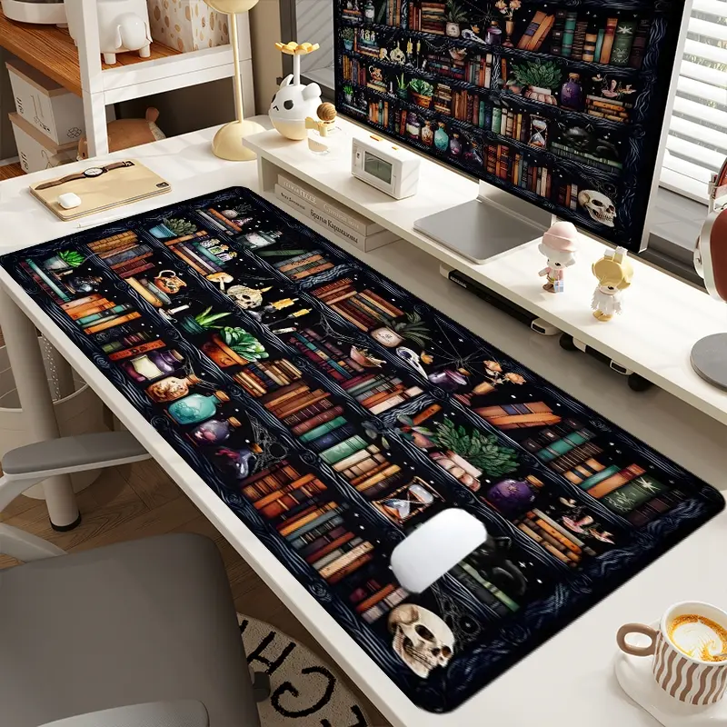 1pc Extra Large Fantasy Bookcase Mouse Pad Adventurous Desk Pad Mat Office Desk Accessories,Computer Keyboard Mousepad with Non - Slip Rubber Base Durable Stitched Edge Perfect Gift for Home and Office Desk Decor, Aesthetic Desk Accessories