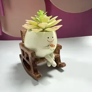 New Matte Smiling Coffee Rocking Chair Flower Pot, Resin Flower Pot, Home Decor Ornament, Creative Home Decoration, Small Flower Pot, Not Plated
