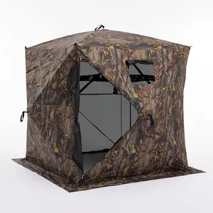 Pop Up Hunting Blind 270 Degree View, 2-3 Person Camouflage Hunting Tent with See-Through Panels, Portable Outdoor Ground Blind with Stakes & Ropes
