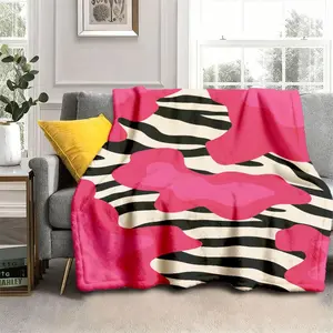 Zebra Print Bright Pink Abstract Flannel Blanket Soft Wrinkle Resistant All Season Throw Blanket Cozy Dorm Decor Ideal Mother's Day Father's Day Gift Cute Blanket Must Have for Dorm Room