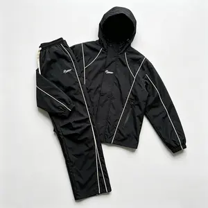 men's sweatsuit set Outdoor Windproof full zipper closure Jacket Stylish Hooded Athletic Coat Straight-Leg Casual pants para men 2 piece sets Athleisure Outfits Athleisure Tracksuit Set
