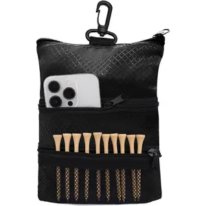 Golf Bag Accessories Valuables Pouch Bags Multi Pocket Zipper Hook with 10 count  Golf Tees for Men Women