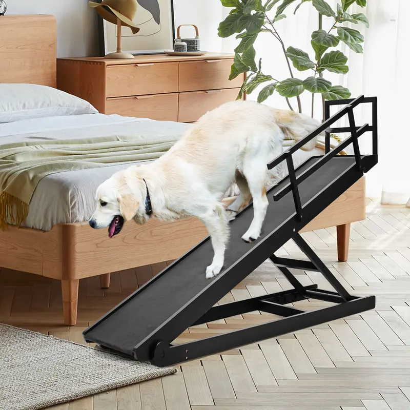 MOPHOTO Dog Ramp, 5 Level Adjustable Height Folding Pet Ramp for High Bed, Portable Paw Ramps Large Bed Ramp for Medium & Large Old Dogs & Cats - Natural Wood Furniture Quality