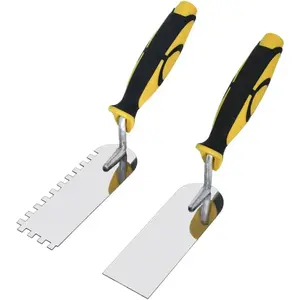 Concrete Tile Tools Set Stainless Steel Flat Plus Square-Notched Margin Trowel (Notch Size: 1/4", Overall Size 6" x 2") Stucco Cement Finishing Drywall Plastering Kit Masonry Construction Hand ToolQuesear
