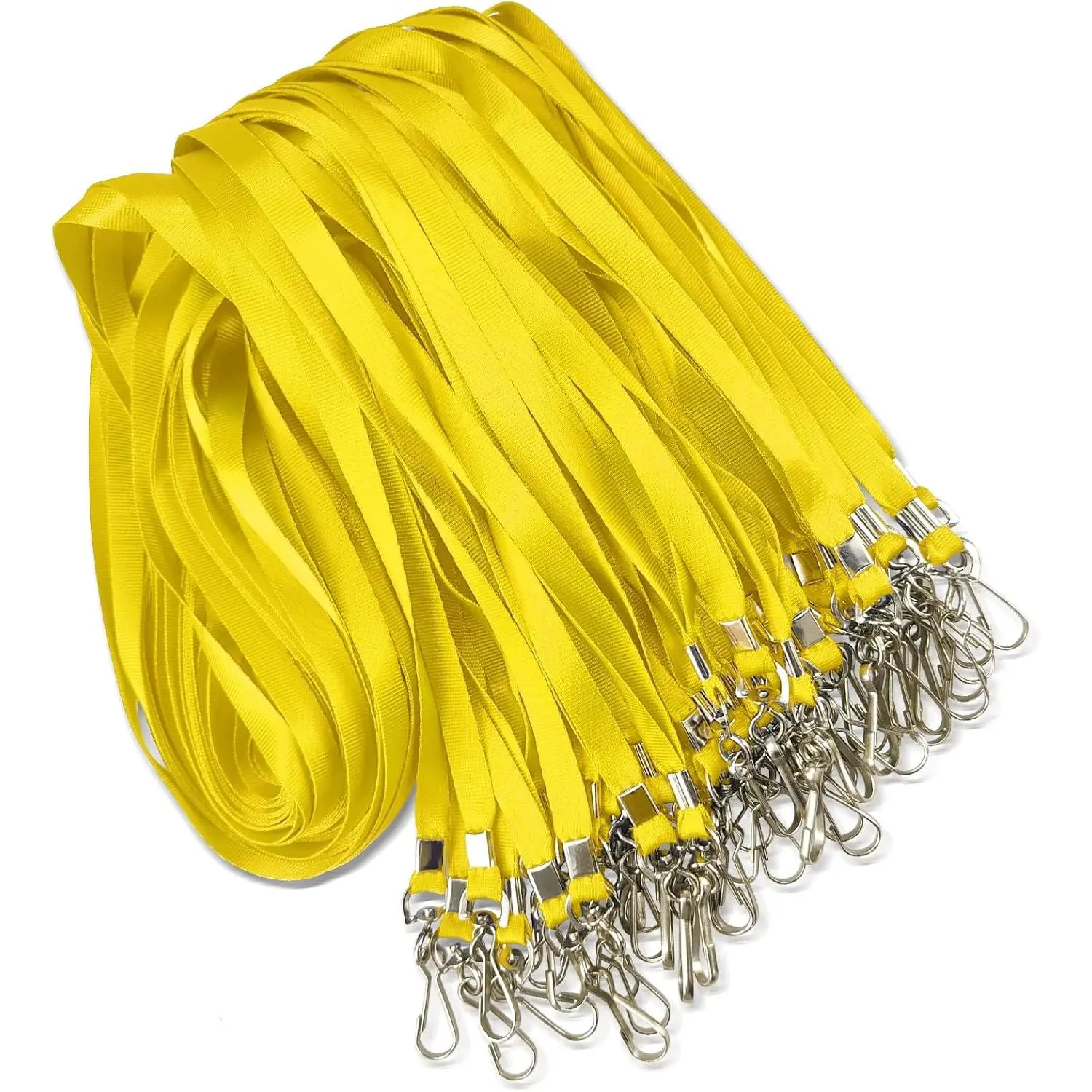 50 Pack Yellow Lanyards for ID Badge Holder - Durable Flat Lanyards with Swivel Hook, Badge Clip