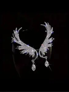 1 Pair Rhinestone Decorated Dazzling Wing Design Ear Cuff Earrings, Elegant Party Jewelry for Women, Trendy Accessories for Party and Daily Life, Trendy All-match & Exquisite Jewelry for Birthday Gift, Non Piercing Earrings