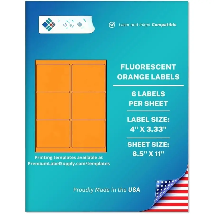 Bright Neon Color Fluorescent Stickers - 4" x 3.33" s - (Fluorescent Orange, 600 s)