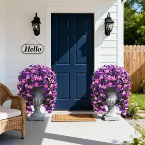 Ivydale Artificial Flowers for Outdoors, 2pcs Faux Hanging Morning Glory Silk Fake Flowers Lifelike Artificial Plants UV Resistant Flowers for Outside Planter Patio Garden Porch Decor (Purple，Rose Red，White，Yellow)