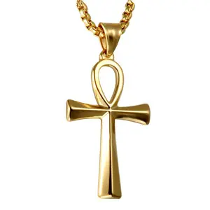 Men's Stainless Steel Coptic Ankh Cross Religious Pendant Necklace, 22+2" Rope Chain vintage cross pendant necklace motivational  jewelry cross necklace gift ankh  necklace