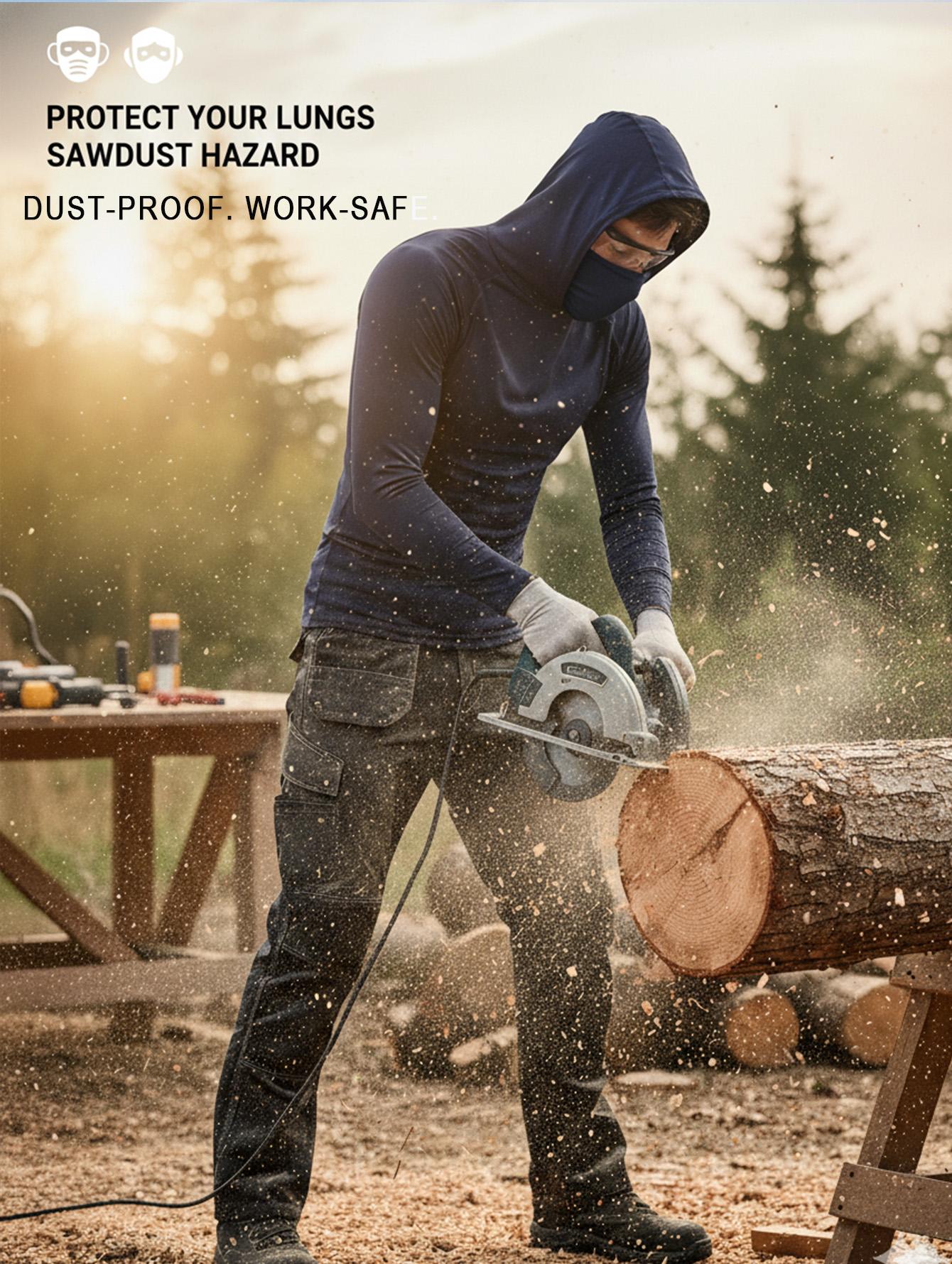Men's Workwear Hoodie with Built-in Face Mask, UPF 50+ Sun Protection Construction Work Shirt, Quick Dry Dust-Proof Long Sleeve Fishing Lawn Care Tops mask hoodie for work, sun protection workwear, 6 pack work shirts, breathable work hoodie