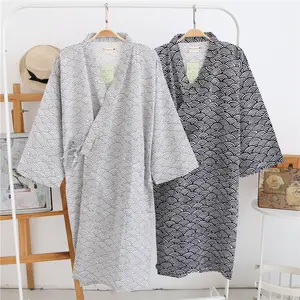 2025 New Men's 100% Cotton Gauze Cotton Robe Loose Thin Yukata Japanese Kimono Pajamas Men's Hooded Robe V-Neck Pajamas Bathrobe