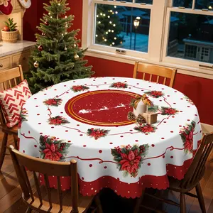 Christmas Atmosphere Print Tablecloth Rectangle & Round Table Cover with Christmas Flower Xmas Decor for Holiday Party Indoor Dining Festive Home Kitchen Accessory Gift - Decoration