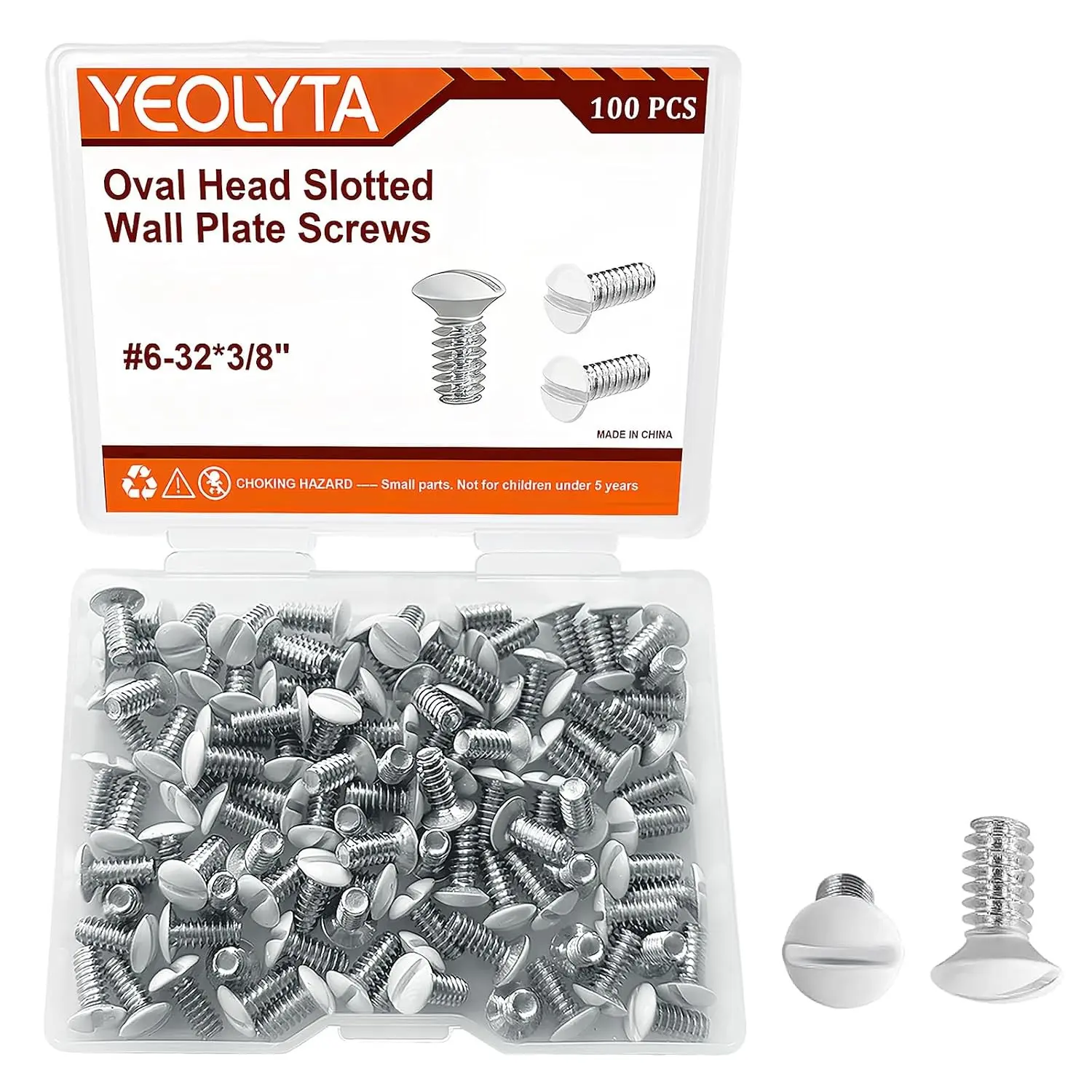100PCS Wall Plate Screws, 3/8" Long 6-32 Thread, White Outlet Cover Screws, Oval Head Slotted Electrical Switch Plate Screws