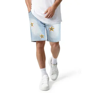 GINGTTO Men's Baggy Jean Shorts Y2k Star Patchwork Denim Shorts Loose Straight Leg Hip Hop Jorts Grunge Harajuku Streetwear