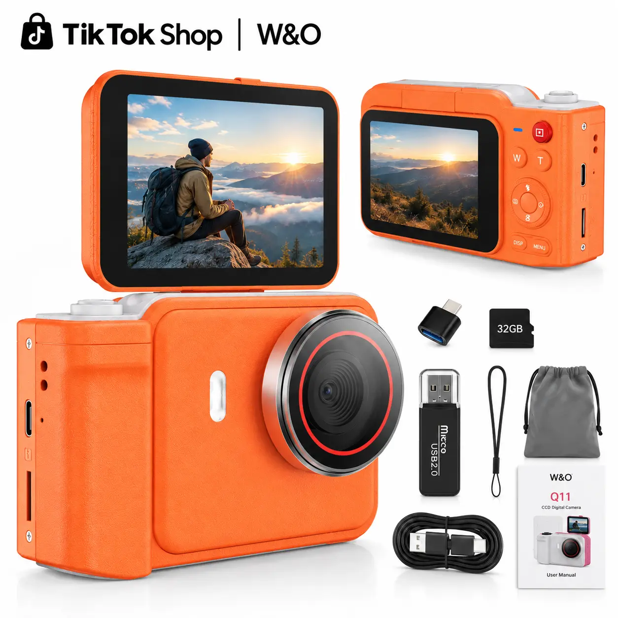 W&O Q11 4K Digital Camera for Beginners, Compact Selfie & Vlogging Camera, Portable Point and Shoot Camera for Teens, Travel, Everyday Photography, Birthday and Holiday Gifts Christmas Friend Recording
