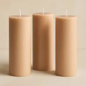 6-Pack Unscented Pillar Candles – Dripless 3"x9" Beige Paraffin Wax with Smokeless Cotton Wicks, Clean & Long-Lasting 90-Hour Burn