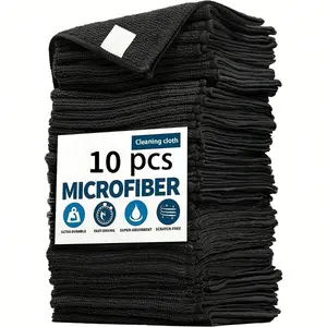 Black cloth, super absorbent and quick-drying, 10-piece set, 9.84x9.84 inches, scratch-free cleaning cloth, ideal for  and bathroom use, suitable for daily household chores in kitchen , stove, range hood, and bathroom, microfiber  cloth