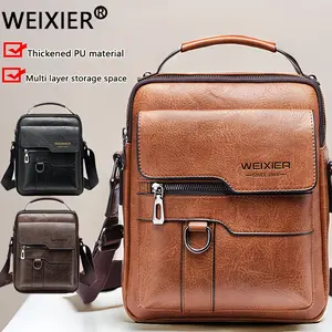WEIXIER Men's PU Leather Crossbody Bag - Vintage Street-Style, High-Capacity Commuter Bag with Adjustable Strap; Ideal for Business Trips, Travel, and Daily Use