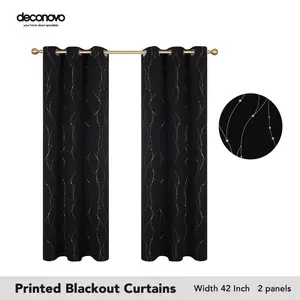 Deconovo Black Out Curtains  2 Panels- Black and Gold Curtains for Bedroom, Noise Reducing,Grommet Thermal Drapes for Living Room  luxury curtains