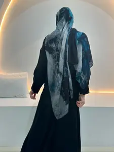 Women's Elegant Casual Ink Painting Scarf Headscarf, Boho Style Scarf, Gradient Wave Print Shawl, Fitted Design, All-Seasons Wear, Versatile Accessory