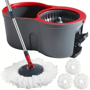 360° Foot Pedal Rotating Mop Bucket Set with Twister, Includes 4 Washable Microfiber Mop Heads, Suitable for Wet and Dry Use, Labor-Saving Foot Pedal Design, Essential for Home Floor Cleaning