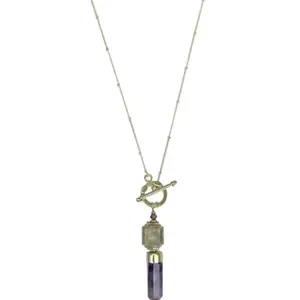 Amethyst Lariat Necklace - Satin Chain with Bar & Circle Closure - February Birthstone Healing Stone Jewelry