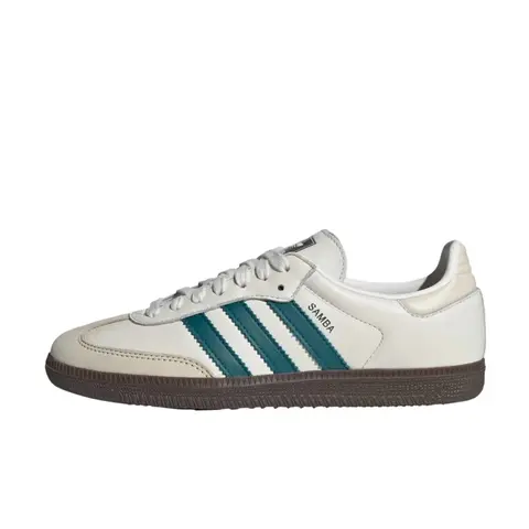 Women's adidas Samba OG Low Top Sneaker Trainer - Cloud White Legacy Teal Leather Casual Athletic Footwear, Daily Fashion Rubber Walking Shoes, Stripes