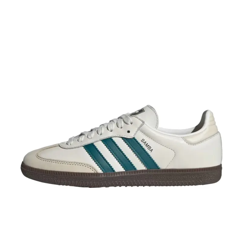 Women's adidas Samba OG Low Top Sneaker Trainer - Cloud White Legacy Teal Leather Casual Athletic Footwear, Daily Fashion Rubber Walking Shoes, Stripes