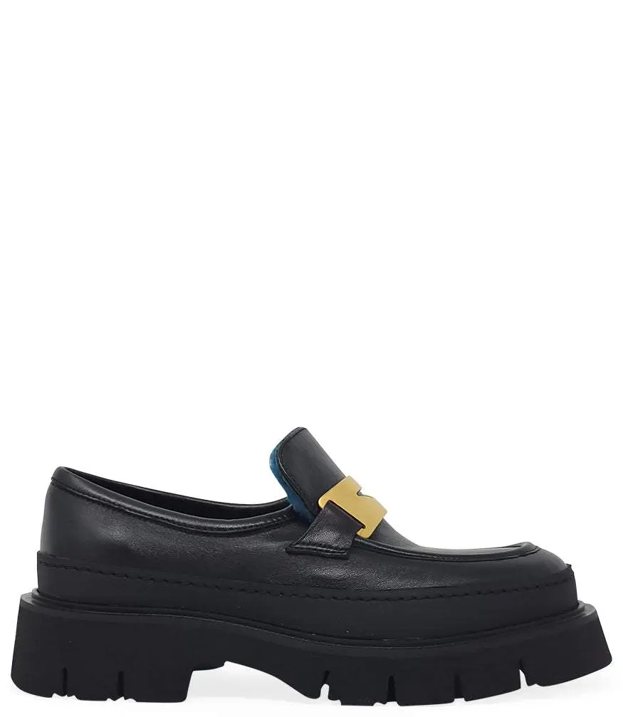 Madison Maison Black Leather Chunky Loafer With Shearling
