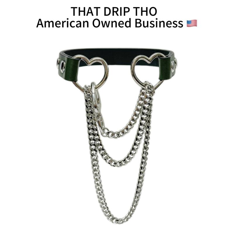 ThatDripTho Lucky Red Leather with Thick Chains, Movable Pulling Chain Daily Wear Leather Necklace Choker Punk, gothic-inspired accessories slipchaincollarwomen necklaces choking necklace male accessories gothic jewelry necklaces for women collar