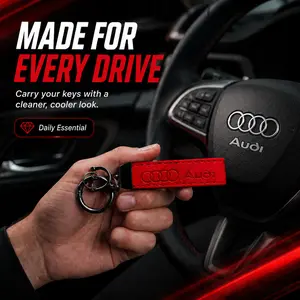 For Audi Q5 Q3 Q7 A4 A5 A6 Q8 A3 e-tron SQ5 A7 S4 S5 RS5 TT Q4 Q8 e-tron, Premium Leather Car Keychain, Metal Key Ring Key Fob Holder with Swivel Clip, Anti-Lost Automotive Accessory, Luxury Driver Gift for Men Women, Red or Black