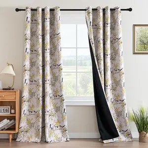 Floral  Blackout Curtains 84 inch Length 2 Panels  Curtains Light Blocking Grommet Printed Patterned Thermal Insulated Yellow Flower Curtain for Living Room, Mustard/Black
