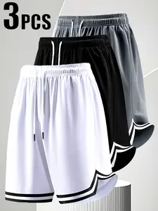 Men’s three-piece shorts set, comfortable and breathable, casual design, solid color, regular fit, drawstring waist, suitable for sports. Gym, basketball, and everyday wear